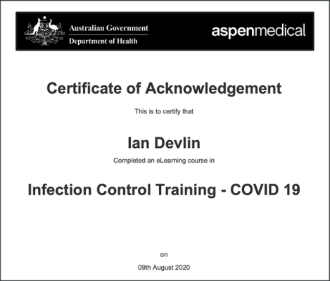 Ian Devlin Infection Control Cert